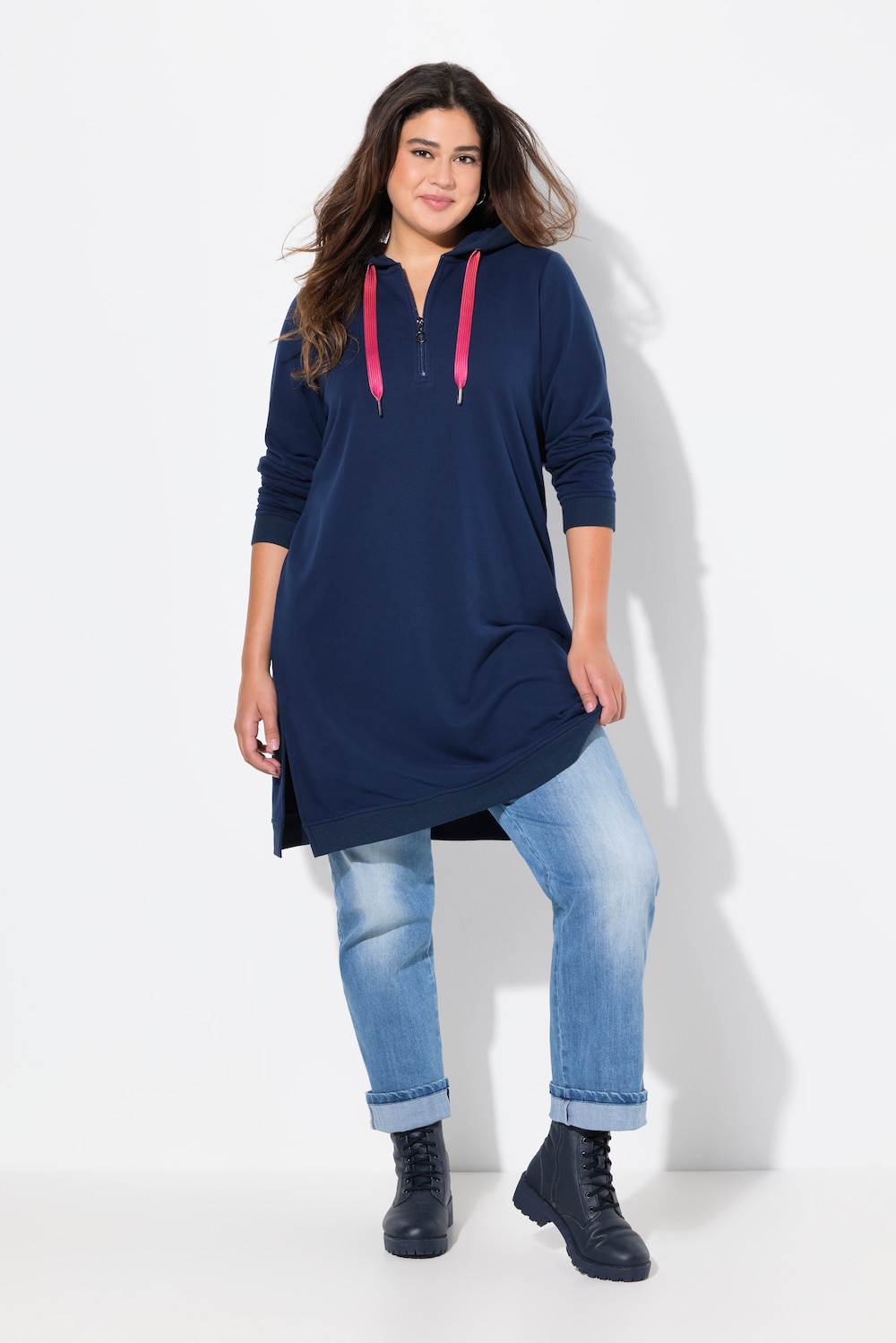 Große Größen Hoodiekleid, Damen, blau, Größe: 42/44, Polyester/Baumwolle, Ulla Popken