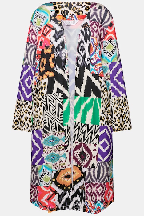 Long Open Long-Sleeve Patch Print Kimono