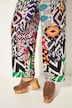 Broek, wijde pijpen, all-over print, elastische tailleband