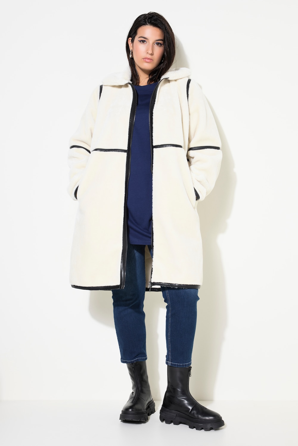 Teddyjacke, Straight Shape, Lederpaspel, Stehkragen