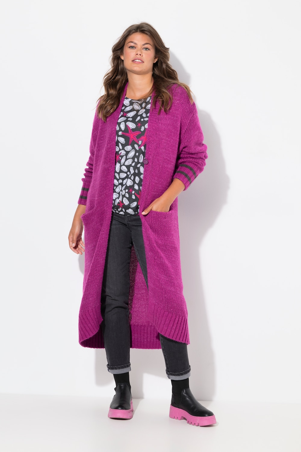 Große Größen Lange Strickjacke, Damen, rosa, Größe: XXL, Synthetische Fasern/Nylon, LAURASON