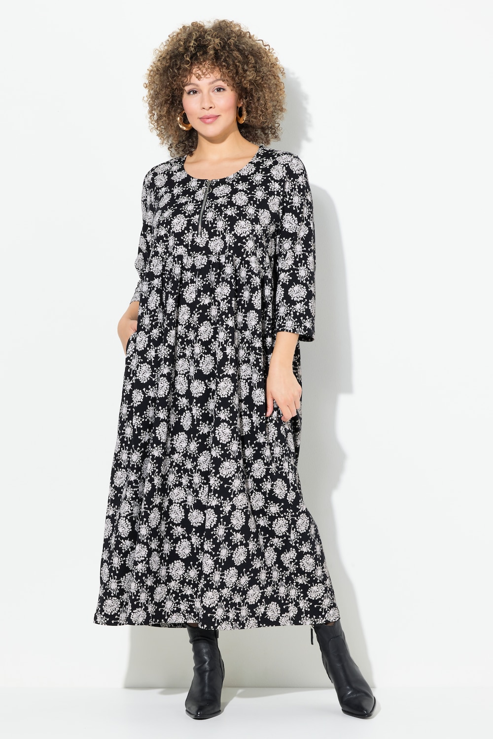 Große Größen Jersey-Midikleid, Damen, schwarz, Größe: 54/56, Baumwolle, Ulla Popken