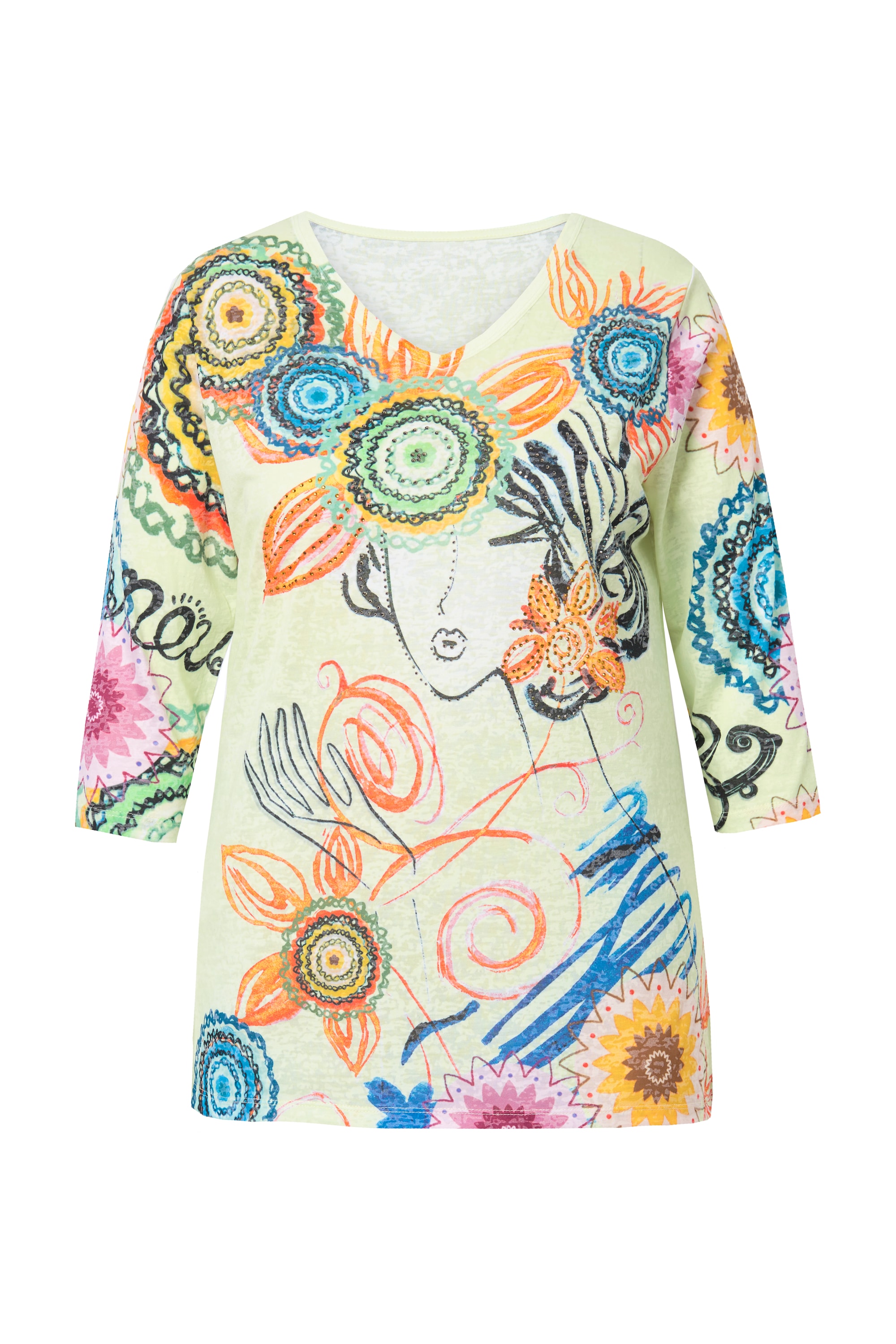 MIAMODA Damen große Größen T Shirt Comfort Fit Druck mit Glitzersteinchen 834793