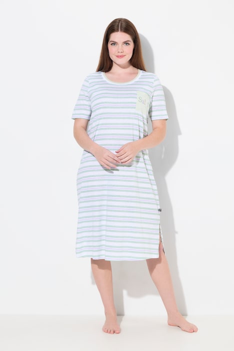 Striped Patch Pocket Short Sleeve Nightgown