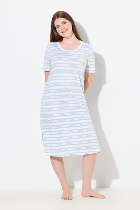 Striped Patch Pocket Short Sleeve Nightgown