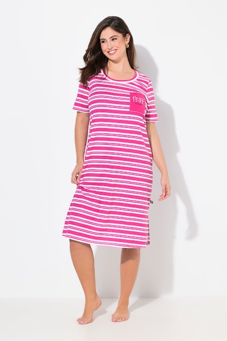 Striped Patch Pocket Short Sleeve Nightgown