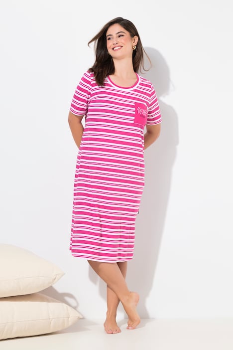 Striped Patch Pocket Short Sleeve Nightgown