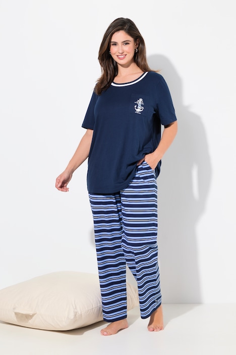 Striped Two Piece Short Sleeve Pajama Set