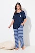 Pyjama, gestreepte broek, ronde hals, korte mouwen, zakken