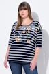 T-shirt, strepen, bloemen, oversized, ronde hals, halve mouw