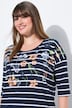T-shirt, strepen, bloemen, oversized, ronde hals, halve mouw