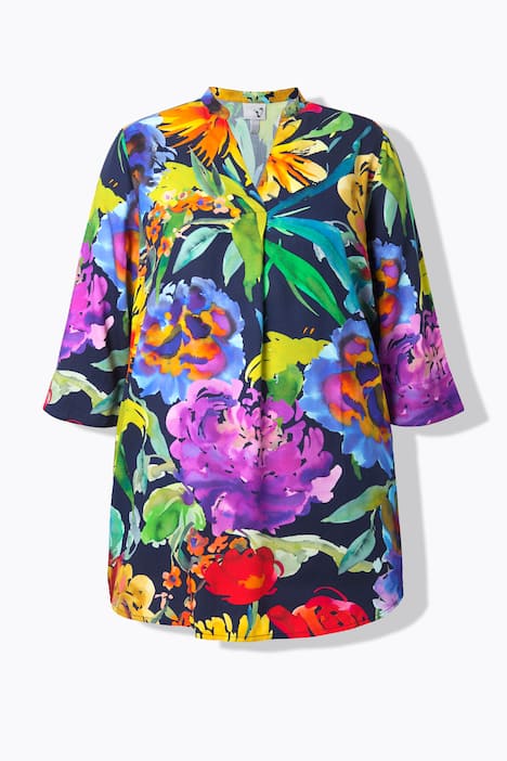 Tunika, Stehkragen, V-Ausschnitt, Zierfalte, 3/4-Arm