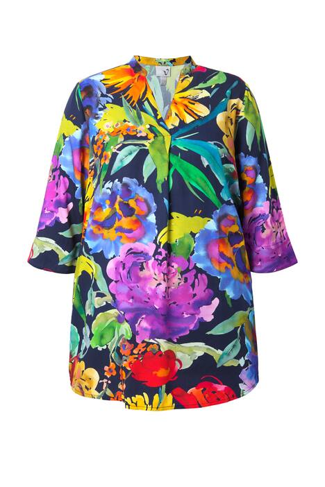 Tunika, stojáček, výstřih do V, ozdobné sklady, 3/4 rukávy