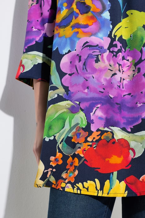 Tunika, Stehkragen, V-Ausschnitt, Zierfalte, 3/4-Arm