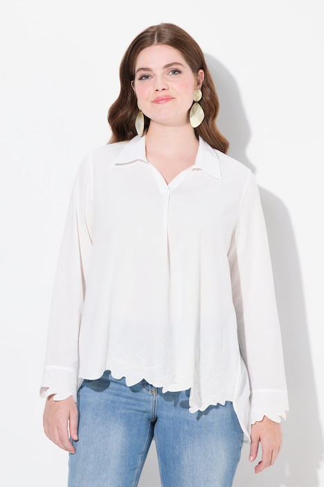 Eco Cotton Embroidered Hem Collared Blouse