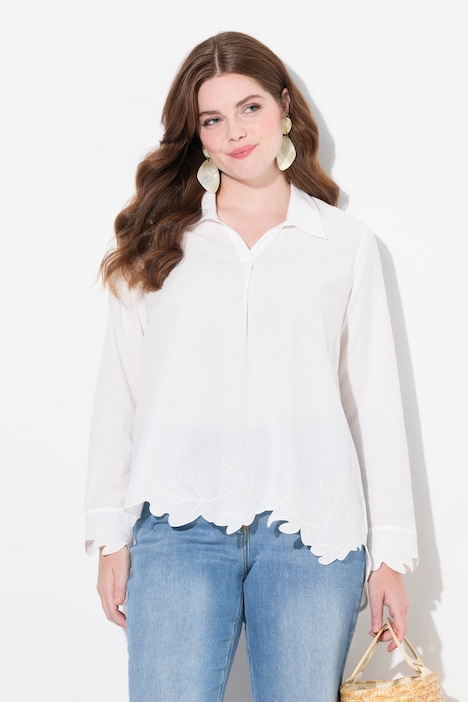 Eco Cotton Embroidered Hem Collared Blouse