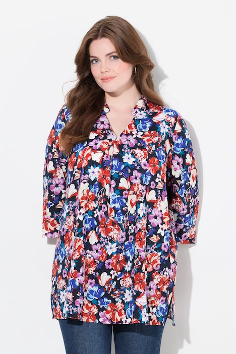 Floral Print 3/4 Sleeve Tunic Blouse