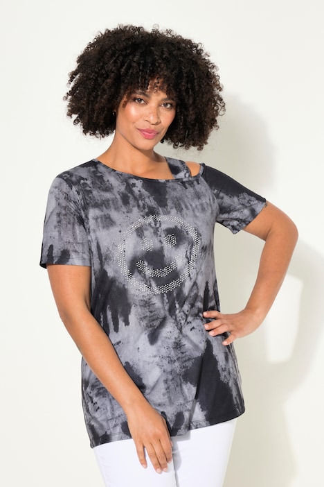 T-Shirt, Straight Fit, Batikprint, Schulter CutOut