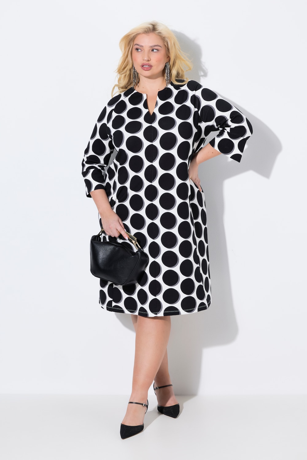 Punto-Kleid, Punkte, A-Linie, Langarm