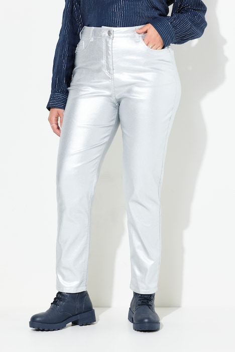 Mom-Jeans, Silber-Coating, Komfortbund, 5-Pocket-Hose