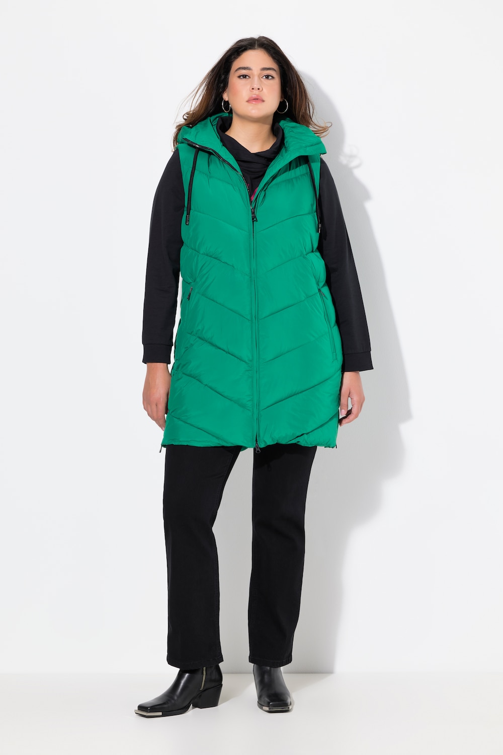 Große Größen HYPRAR Long-Steppweste, Damen, grün, Größe: 50/52, Polyester/Synthetische Fasern, Ulla Popken