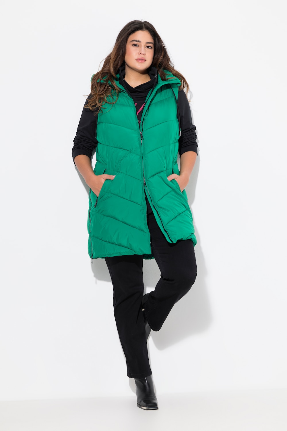 Große Größen HYPRAR Long-Steppweste, Damen, grün, Größe: 62/64, Polyester/Synthetische Fasern, Ulla Popken