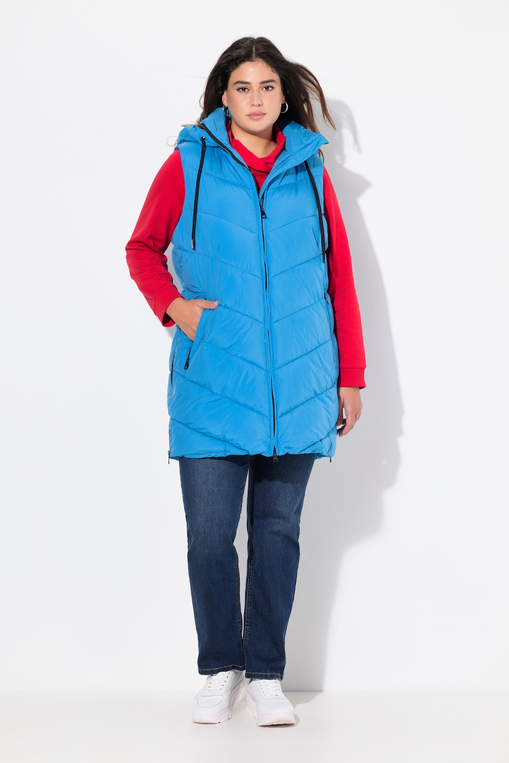 Große Größen HYPRAR Long-Steppweste, Damen, blau, Größe: 42/44, Polyester/Synthetische Fasern, Ulla Popken