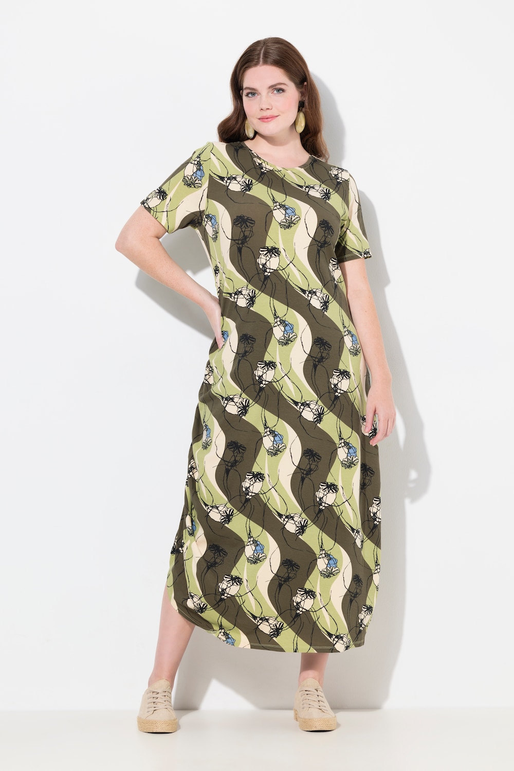 Große Größen Jersey-Maxikleid, Damen, grau, Größe: 54/56, Baumwolle, Ulla Popken