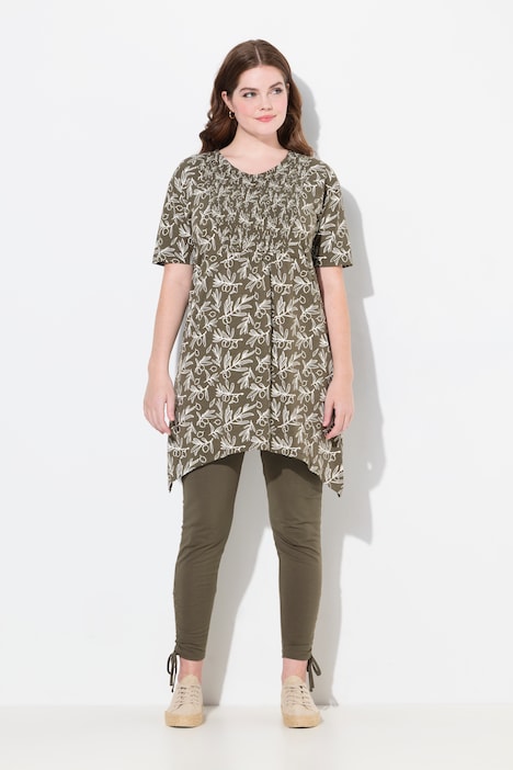 Eco Cotton Mistletoe Print Short Sleeve V-Neck Knit Tunic