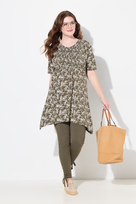 Eco Cotton Mistletoe Print Short Sleeve V-Neck Knit Tunic