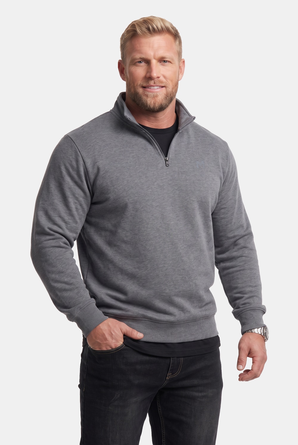 sweattroyer, basic, kraag met rits, tot 8XL
