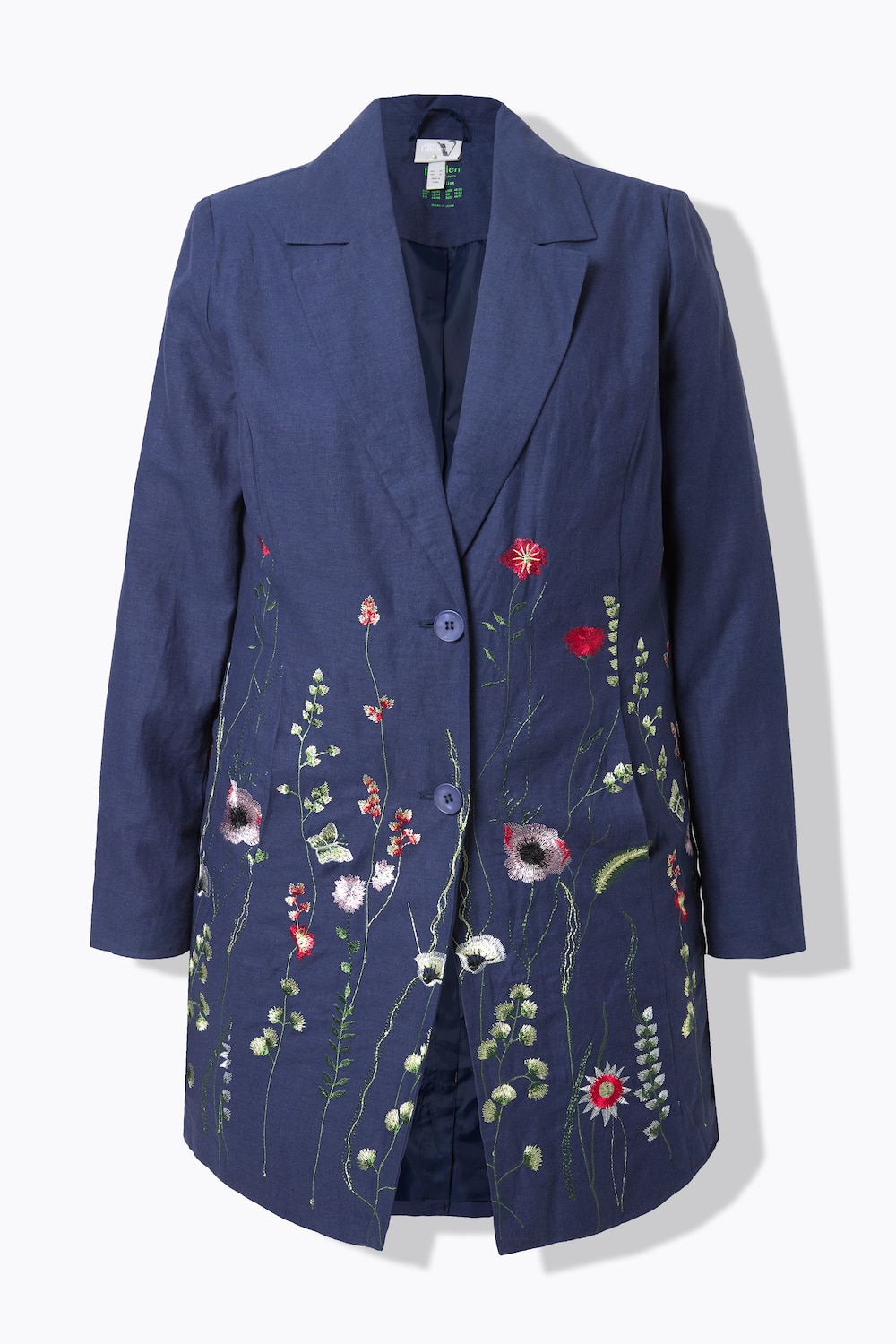 Stora storlekar Lång kavaj, Dam, blå, storlek: 60, Polyester/Linne/Viskos, Ulla Popken