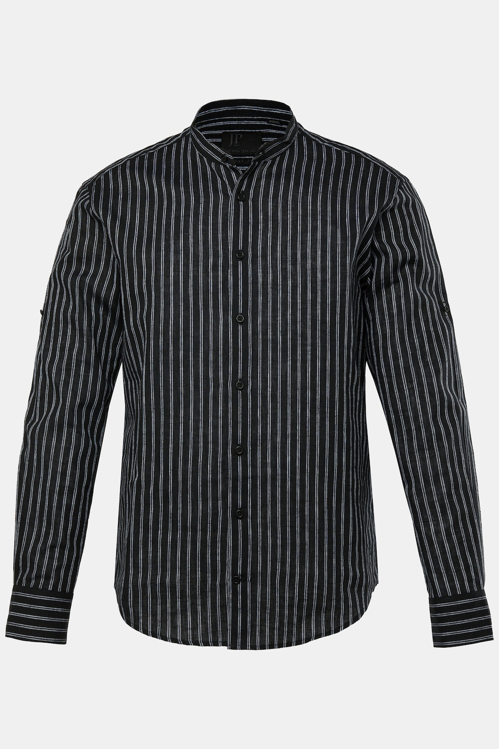 Chemise à rayures JP 1880 en lin mélangé, manches longues et col montant, coupe Modern Fit - jusqu'au 8 XL