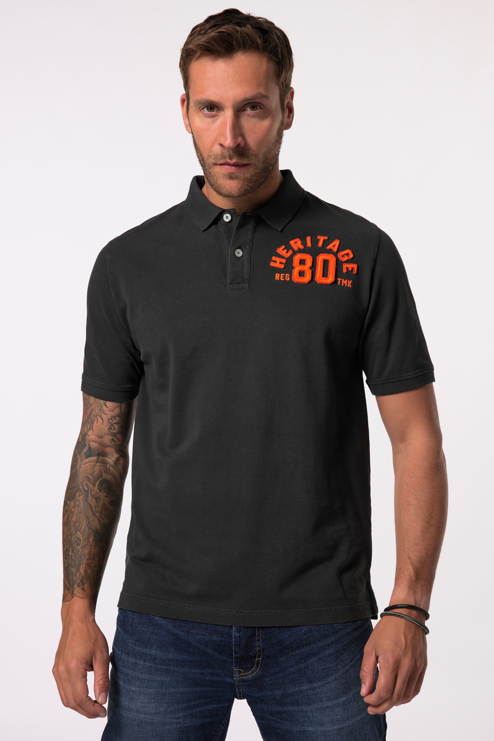 JP 1880 Herren große Größen JP 1880 Poloshirt Halbarm Piqué florales Muster