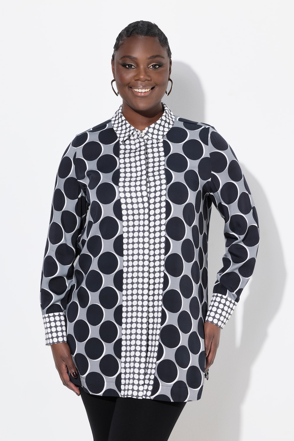 Große Größen Satin-Longbluse, Damen, schwarz, Größe: 46/48, Viskose, Ulla Popken