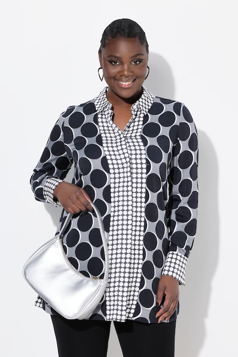 Mixed Polka Dot Long Sleeve Tunic Blouse