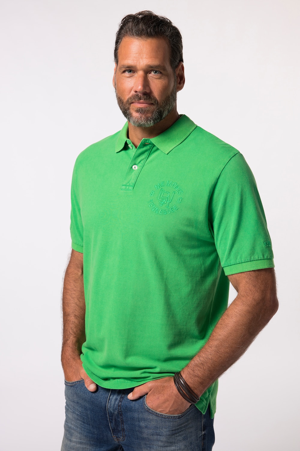 JP 1880 poloshirt, korte mouwen, piqué, vintage look, badges, tot 8XL