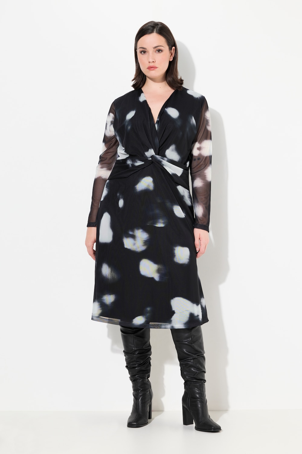 Große Größen Meshkleid, Damen, schwarz, Größe: 62/64, Polyester/Elasthan, Ulla Popken