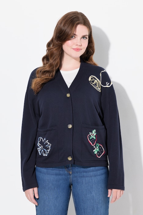 Eco Cotton Long Sleeve Fruit Embroidered Cardigan