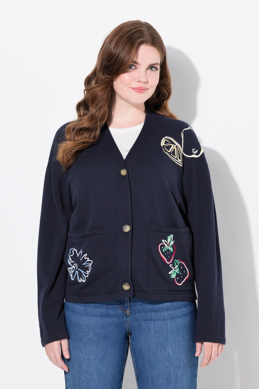 Große Größen Strickjacke, Damen, blau, Größe: 58/60, Baumwolle, Ulla Popken