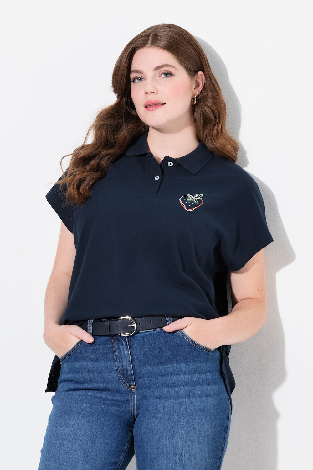 Große Größen Poloshirt, Damen, blau, Größe: 46/48, Baumwolle, Ulla Popken