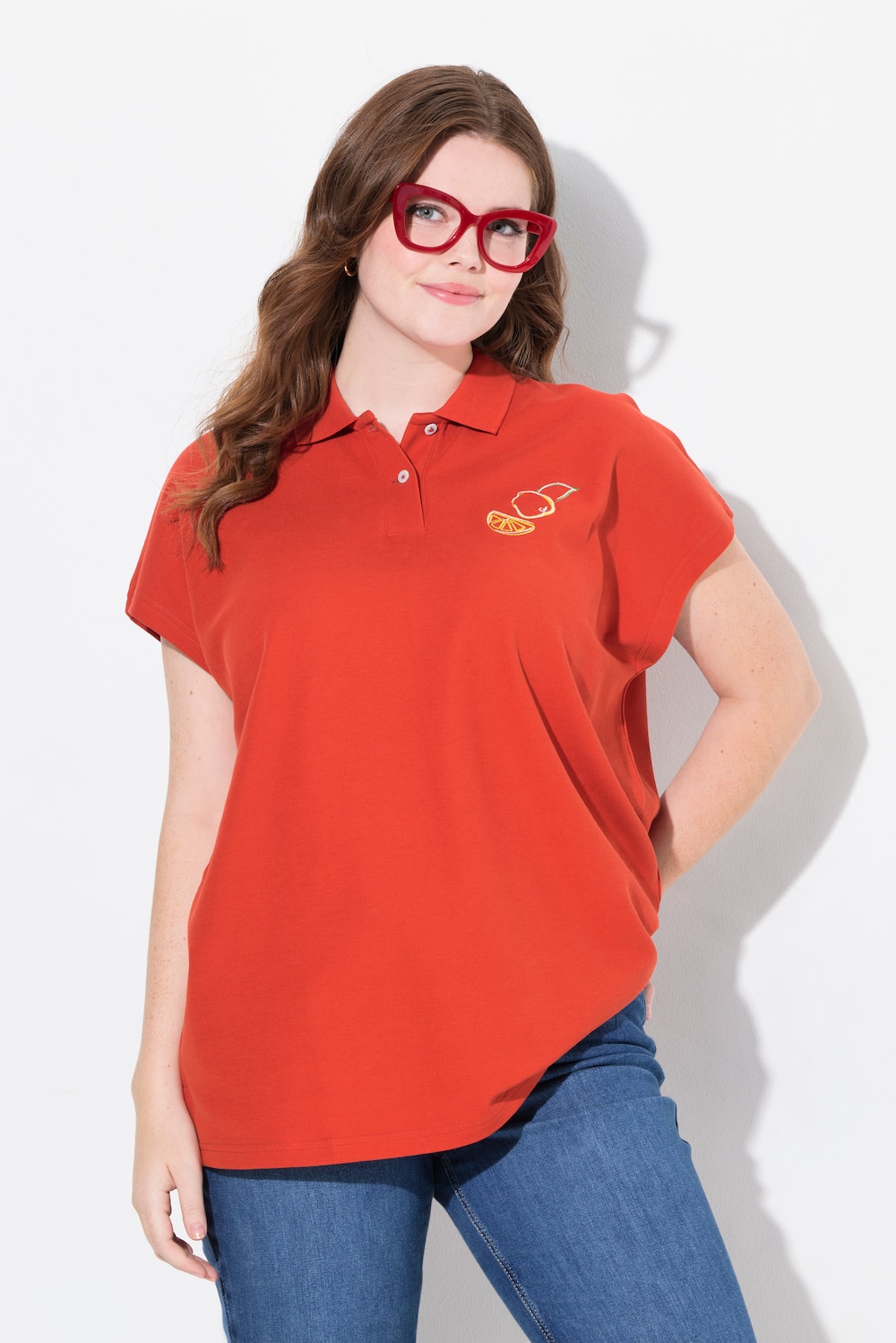 Große Größen Poloshirt, Damen, orange, Größe: 50/52, Baumwolle, Ulla Popken