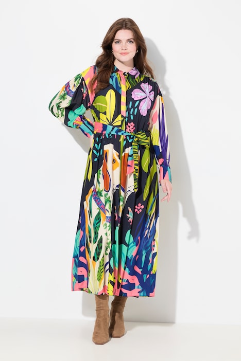 Mixed Print Long Sleeve Maxi Dress