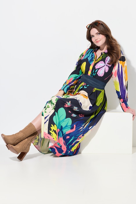 Mixed Print Long Sleeve Maxi Dress