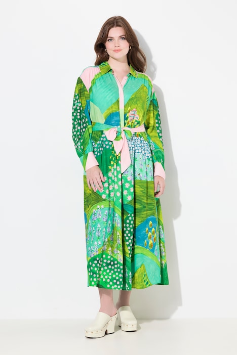 Mixed Print Long Sleeve Maxi Dress