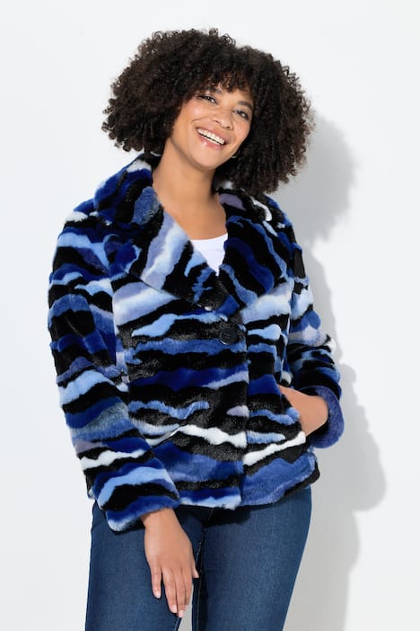 Jas van pluche, straight fit, open pasvorm, kleurig motief