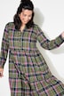 Midi-Flanellkleid, Karo, Tunika-Ausschnitt, Langarm