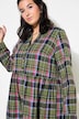Midi-Flanellkleid, Karo, Tunika-Ausschnitt, Langarm