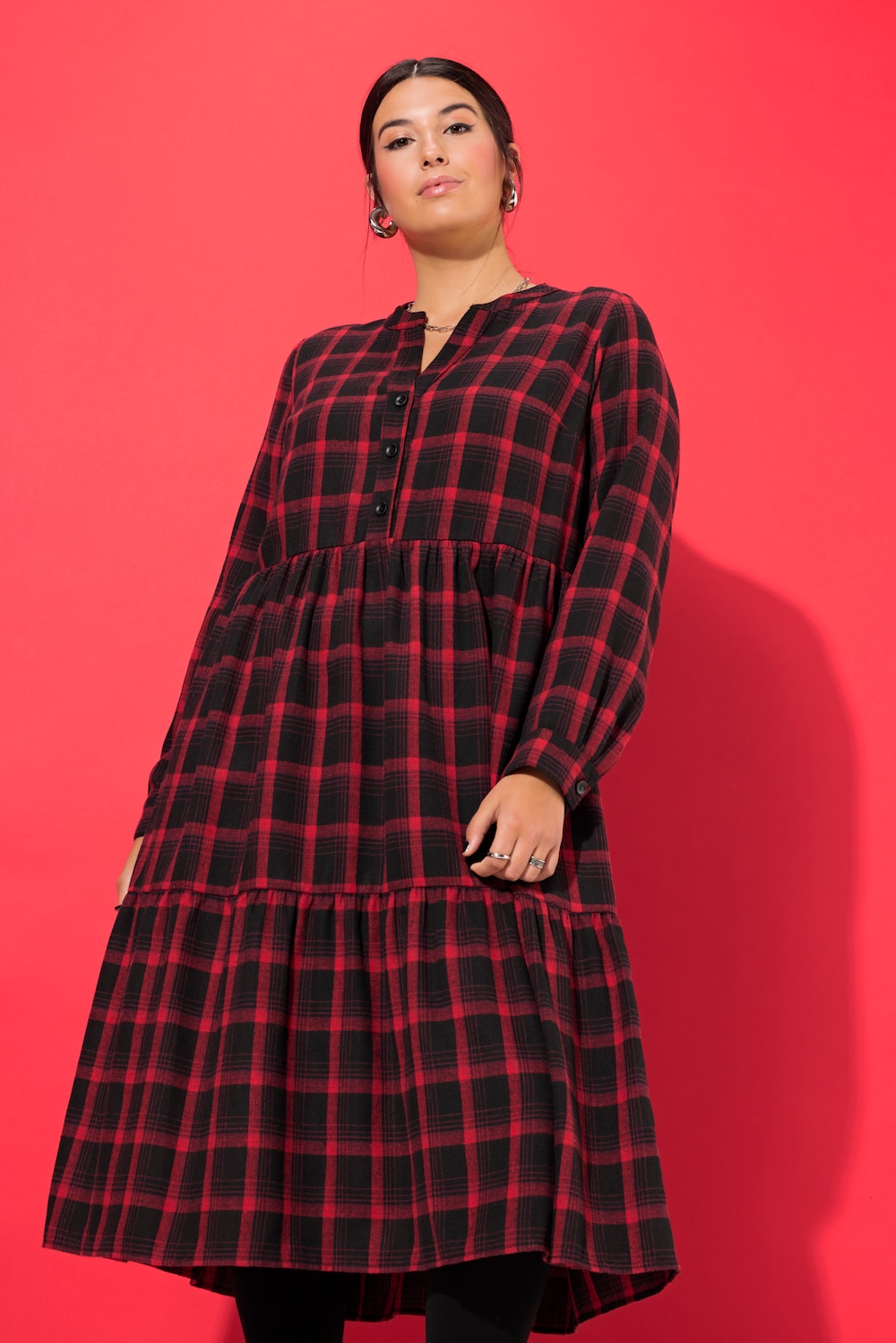 Große Größen Midi-Flanellkleid, Damen, rot, Größe: 54/56, Polyester/Baumwolle, Studio Untold