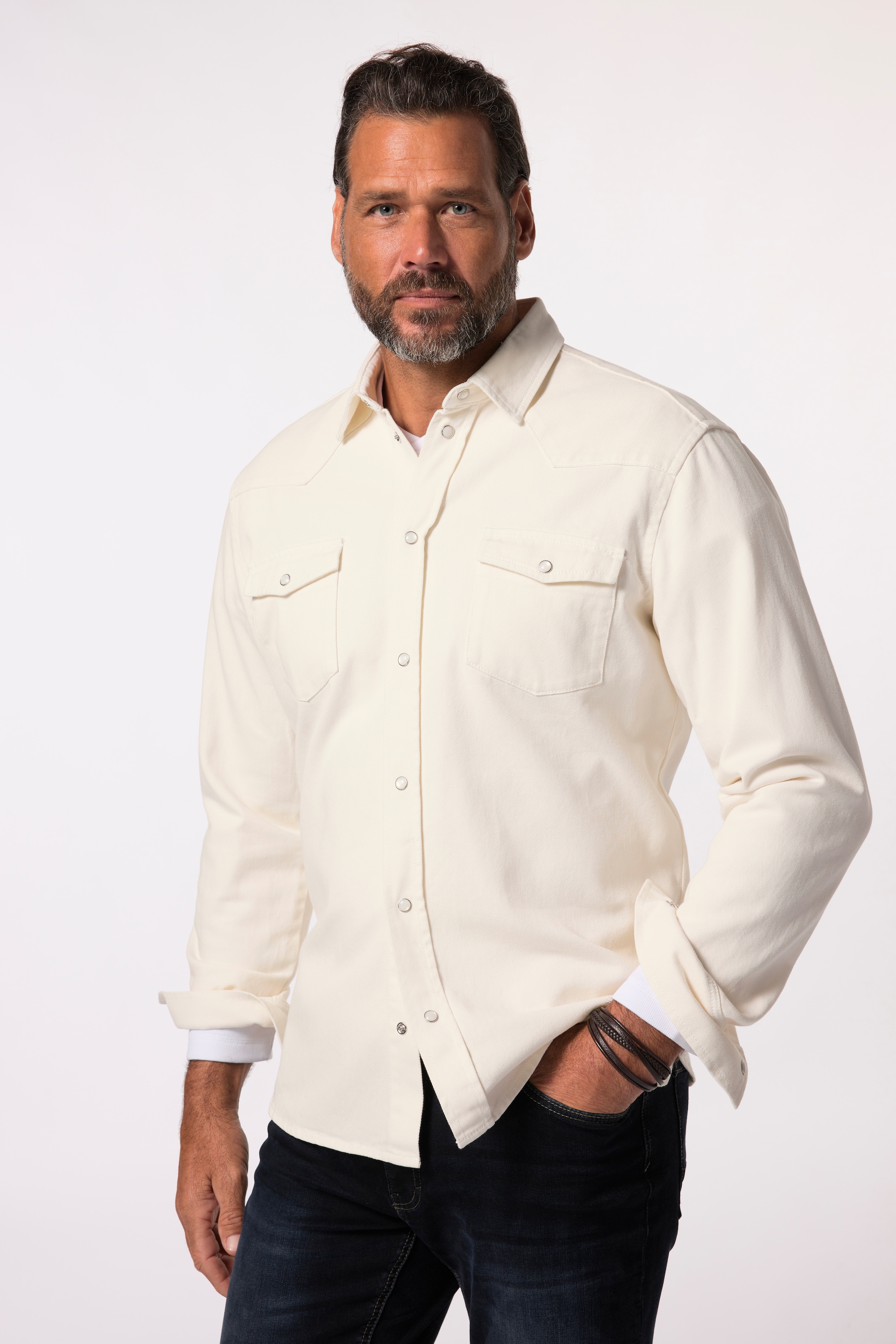 JP 1880 Herren große Größen JP 1880 Jeanshemd Langarm Kentkragen Modern Fit